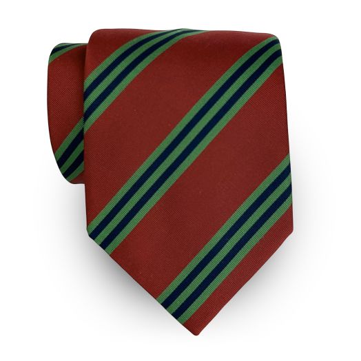 Seaward & Stearn English Silk & Cotton Mogador Tie - Triple Bar Stripe - Red with Green & Navy (116822)
