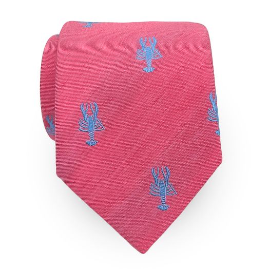 Seaward & Stearn English Silk & Linen Tie - Sky Lobsters on Pink (111106)
