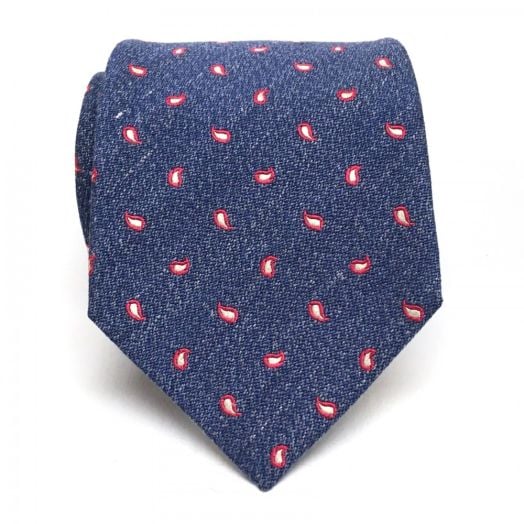 Seaward & Stearn English Silk & Linen Woven Tie - Teardrops - Blue, Red, White (93112)