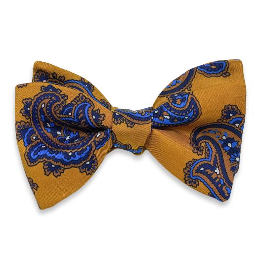 Seaward & Stearn English Silk Print Bow Tie - Paisleyu - Gold, Navy & Blue (115656)