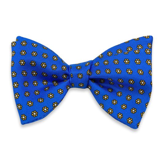 Seaward & Stearn English Silk Print Bow Tie - Small Medallion - Blue  with Gold & White (115651)