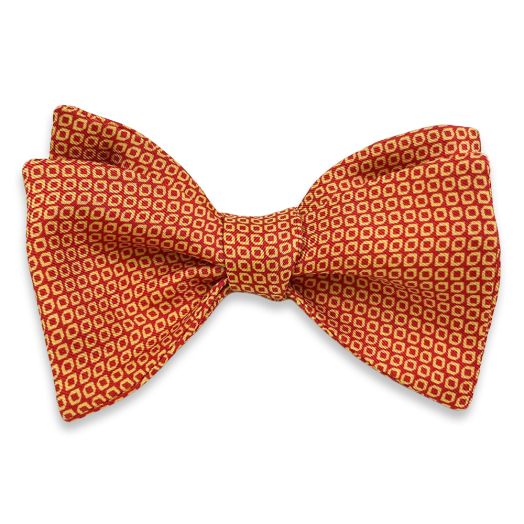 Seaward & Stearn English Silk Print Bow Tie - Small Neat - Red & Orange  (115658)