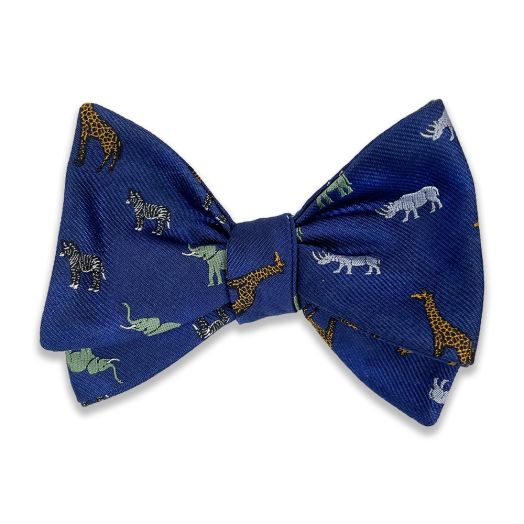 Seaward & Stearn English Woven Silk Bow Tie - Safari Animals - Blue (116106)