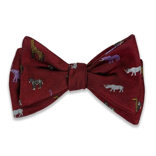 Seaward & Stearn English Woven Silk Bow Tie - Safari Animals - Burgundy (116107)