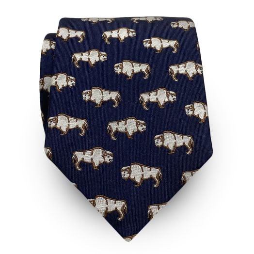 Seaward & Stearn English Woven Silk Club Tie - Buffalo - Navy (104871)