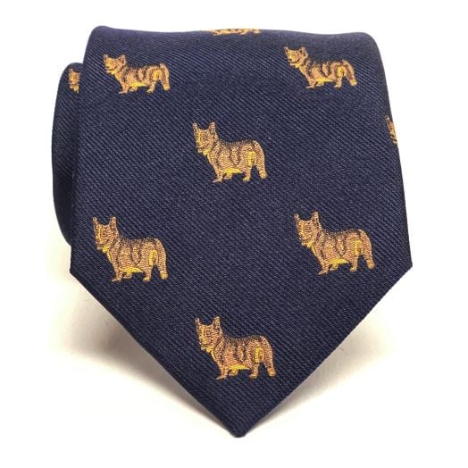 Seaward & Stearn English Woven Silk Club Tie - Corgis - Navy (093280)