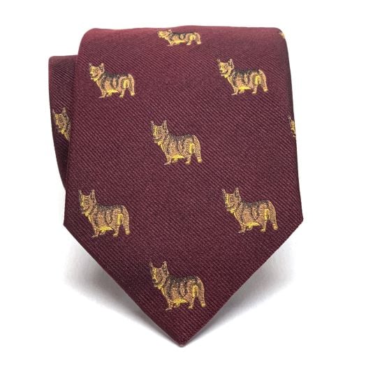 Seaward & Stearn English Woven Silk Club Tie - Corgis - Wine (093281)
