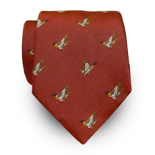 Seaward & Stearn English Woven Silk Club Tie - Ducks - Rust (108720)