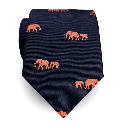 Seaward & Stearn English Woven Silk Club Tie - Elephants Breton Red on Navy (107275)