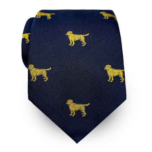 Seaward & Stearn English Woven Silk Club Tie - Labs - Gold on Navy (113244)