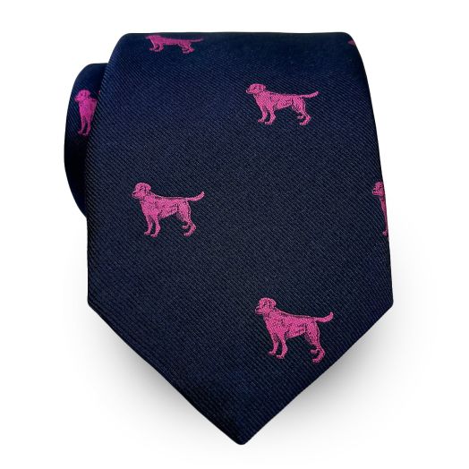 Seaward & Stearn English Woven Silk Club Tie - Labs - Pink on Navy (113245)