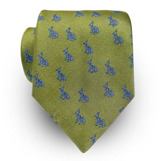 Seaward & Stearn English Woven Silk Club Tie - Rabbits Blue on Lime Green (107263)