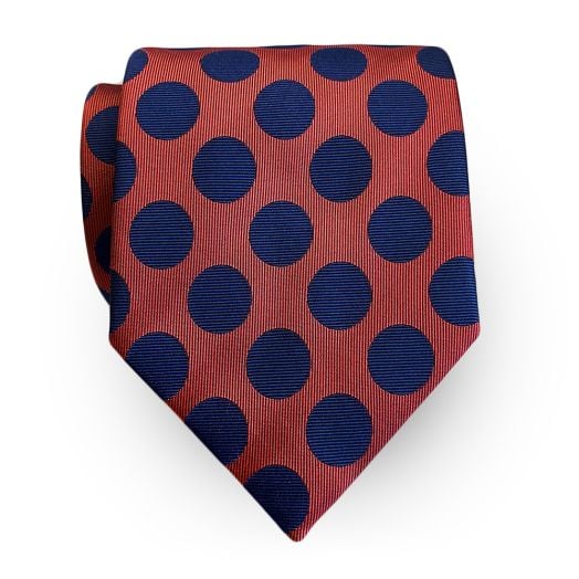 Seaward & Stearn English Woven Silk Tie - 3/8 inch Navy Spots on Rust (115283)