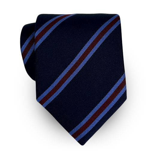 Seaward & Stearn English Woven Silk Tie - Ashland Stripe - Navy with Blue & Red (117587)