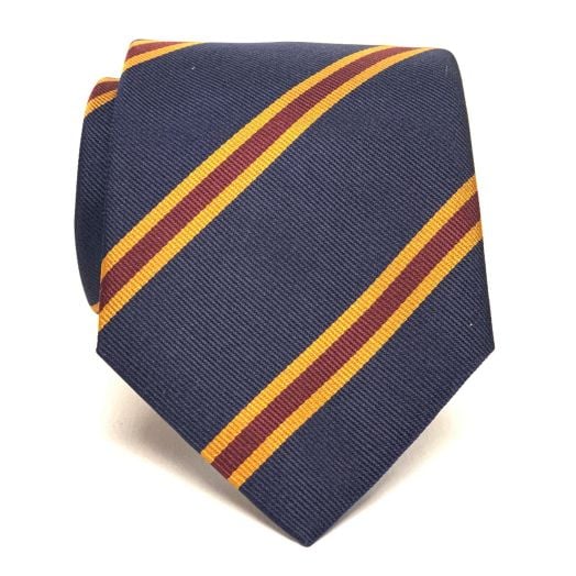 Seaward & Stearn English Woven Silk Tie - Ashland Stripe - Navy with Gold & Burgundy (91810)