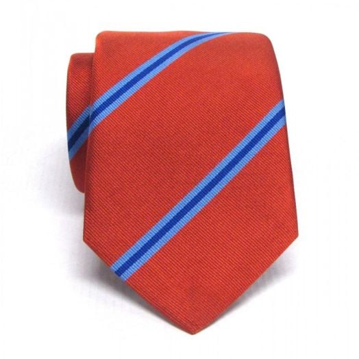 Seaward & Stearn English Woven Silk Tie - Bidwell Stripe - Orange with Bluebird & Stewart Blue (73457)