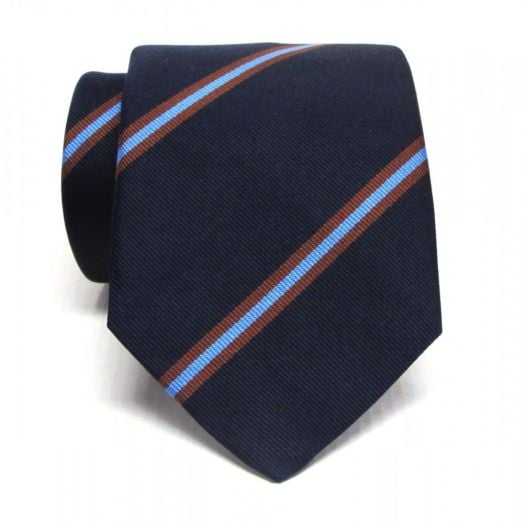 Seaward & Stearn English Woven Silk Tie - Bidwell Stripe - Oxford Blue with Mahogany & Bluebird (73455)
