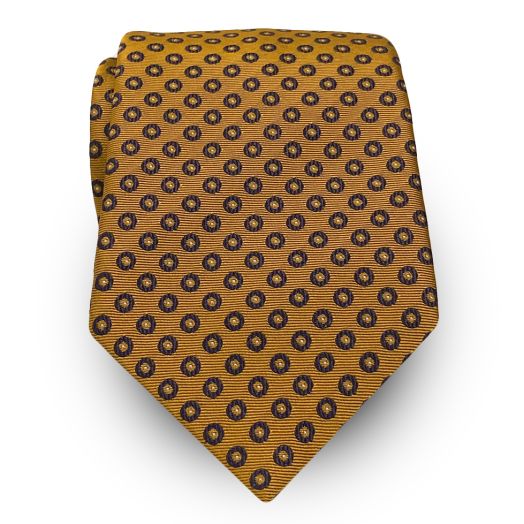 Seaward & Stearn English Woven Silk Tie - Circles - Gold with Navy (108678)