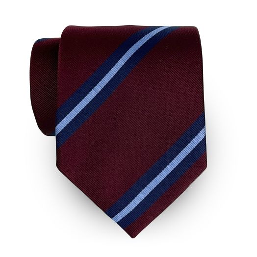 Seaward & Stearn English Woven Silk Tie - Linwood Stripe - Burgundy with Navy & Sky (116840)