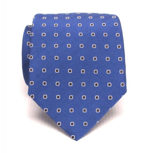 Seaward & Stearn English Woven Silk Tie - Mini Squares - Sapphire with White& Brown (76642)