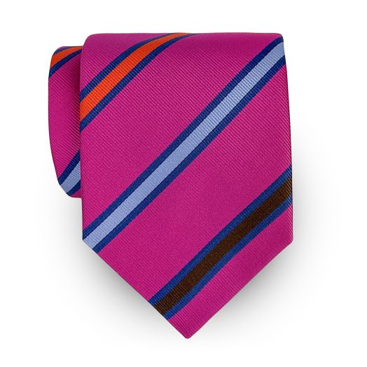 Seaward & Stearn English Woven Silk Tie - Multi Stripe - Hot Pink (118924)
