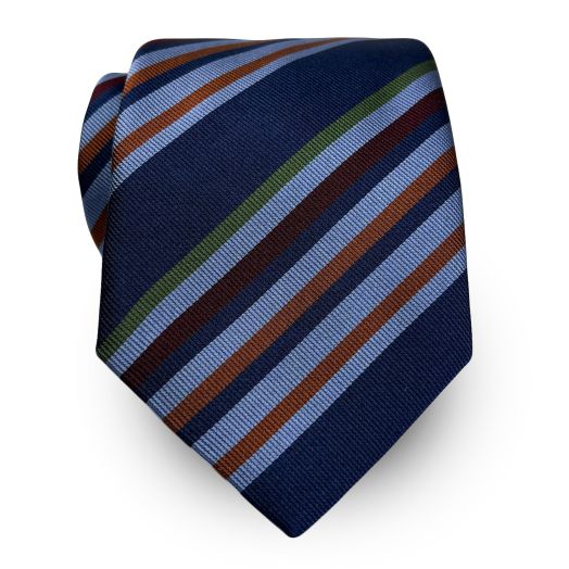 Seaward & Stearn English Woven Silk Tie - Multi Stripe - Navy, Brown, Green & Sky (113249)