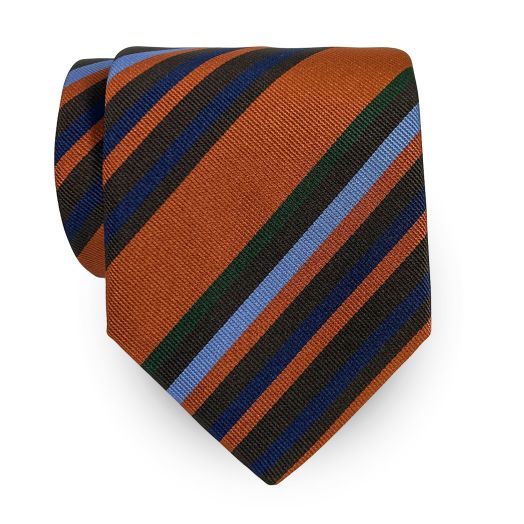 Seaward & Stearn English Woven Silk Tie - Multi Stripe - Rust, Brown, Navy , Sky & Green (113425)