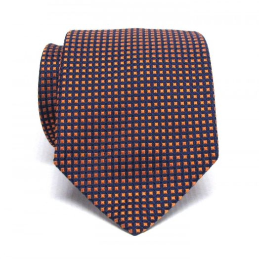 Seaward & Stearn English Woven Silk Tie - Navy with Orange Squares (76648)