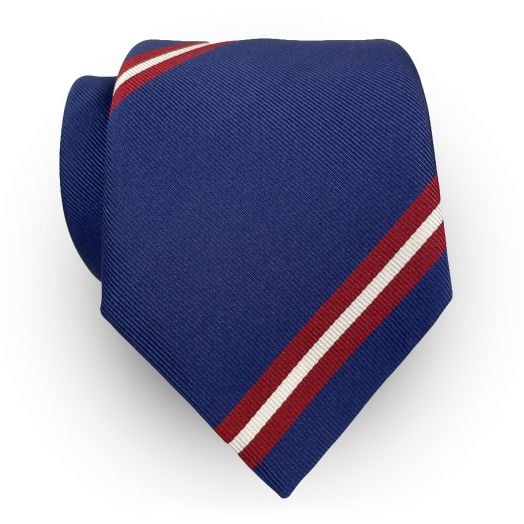 Seaward & Stearn English Woven Silk Tie - Repp Stripe - Blue with Red & White (116104)