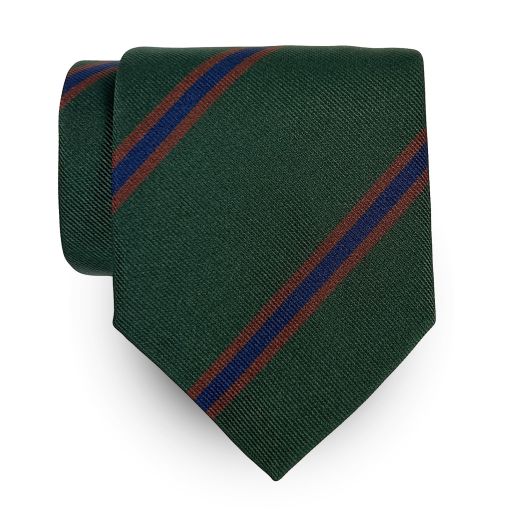 Seaward & Stearn English Woven Silk Tie - Repp Stripe - Green with Rust & Navy (113459)