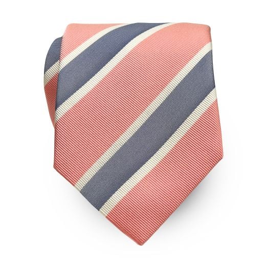 Seaward & Stearn English Woven Silk Tie - Repp Stripe - Pink, Blue & White (110857)