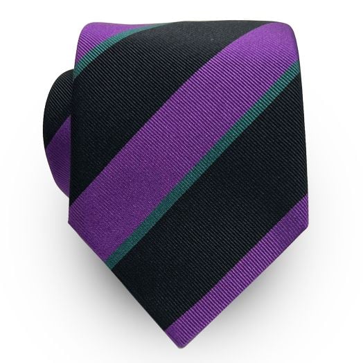 Seaward & Stearn English Woven Silk Tie - Repp Stripe - Purple, Black & Green (104886)
