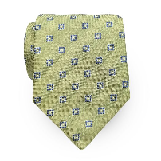 Seaward & Stearn English Woven Silk Tie - Squares - Green with Blue (111102)