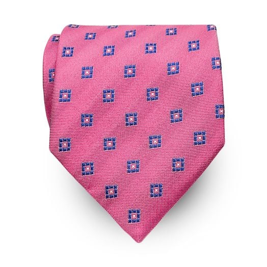 Seaward & Stearn English Woven Silk Tie - Squares - Pink with Blue (110897)