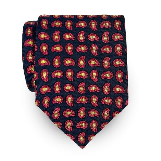 Seaward & Stearn English Woven Silk Tie - Teardrop - Navy, Fuchsia & Tan (113469) - Extra Long