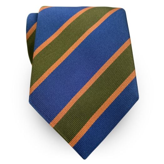 Seaward & Stearn English Woven Silk Tie - Thick Stripe - Baltic, Olive & Apricot (115899)