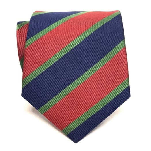 Seaward & Stearn English Woven Silk Tie - Thick Stripe - Navy, Dark Red & Olive (91812)