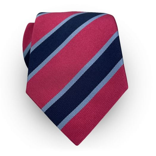 Seaward & Stearn English Woven Silk Tie - Thick Stripe - Pink, Navy & Sky (116103)