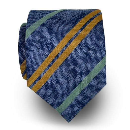 Seaward & Stearn English Woven Tussah Silk Tie - Multi Stripe - Blue, Gold & Seafoam (116765) Extra Long