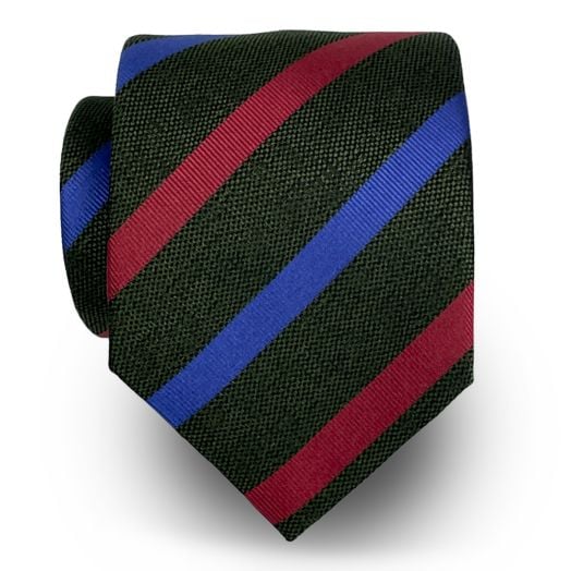 Seaward & Stearn English Woven Tussah Silk Tie - Forest with Red & Royal Stripe (116771)