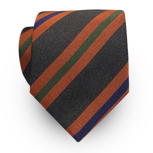 Seaward & Stearn English Woven Tussah Silk Tie - Stripe - Mushroom with Rust & Olive & Navy (104880)