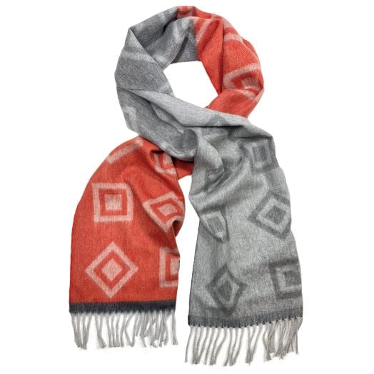 Seaward & Stearn Lambswool Angora Scarf - Squares - Orange & Grey (79885)