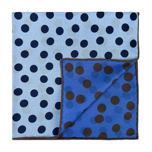 Seaward & Stearn Reversible Silk Pocket Square - Polka Dots - Sky-Navy & Blue-Brown (118916)