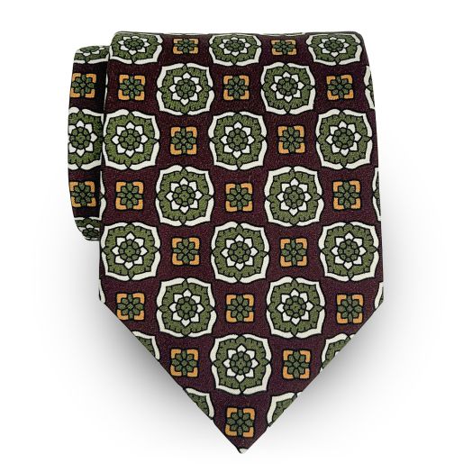 Seaward & Stearn Silk Ancient Madder Tie - Large Medallion - Burgundy (116841)