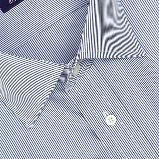Seaward & Stearn Spread Collar Dress Shirt - Banker Stripe - Navy