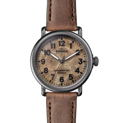 Shinola Runwell 41mm Watch - Petoskey Stone with Coffee Strap