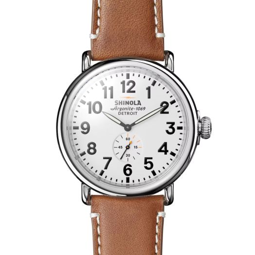 Shinola Runwell 47mm Watch - White with Maple Strap