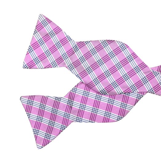 O'Connell's Silk Bow Tie - Plaid - Lilac with Navy & White (94198)