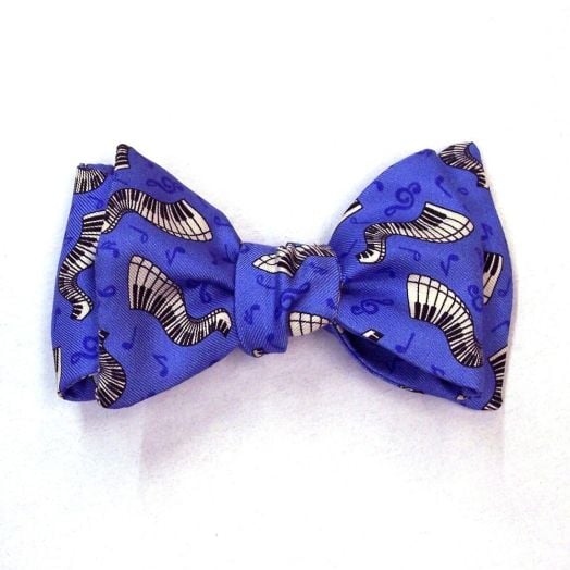 Silk Print Bow Tie - Piano Keys on Blue (57323)