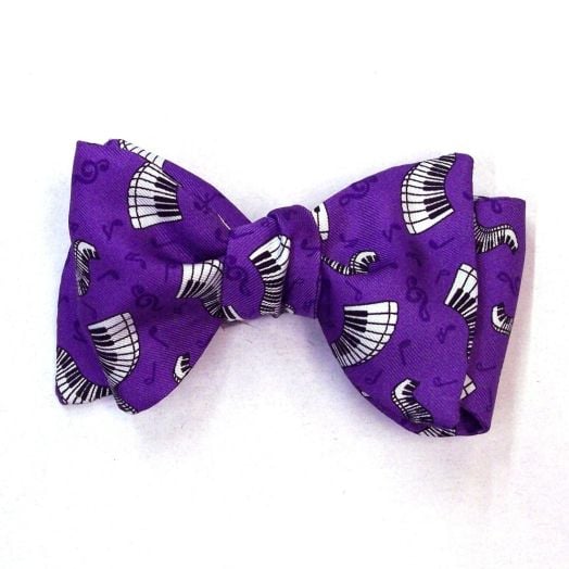 Silk Print Bow Tie - Piano Keys on Purple (57324)